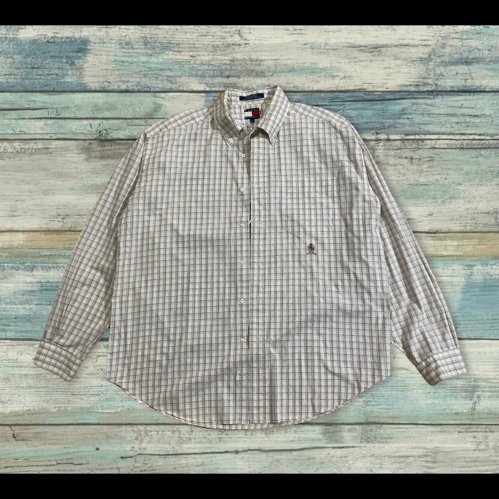 Vintage Tommy Hilfiger Lion Crest Men's Large Plaid Oxford Shirt